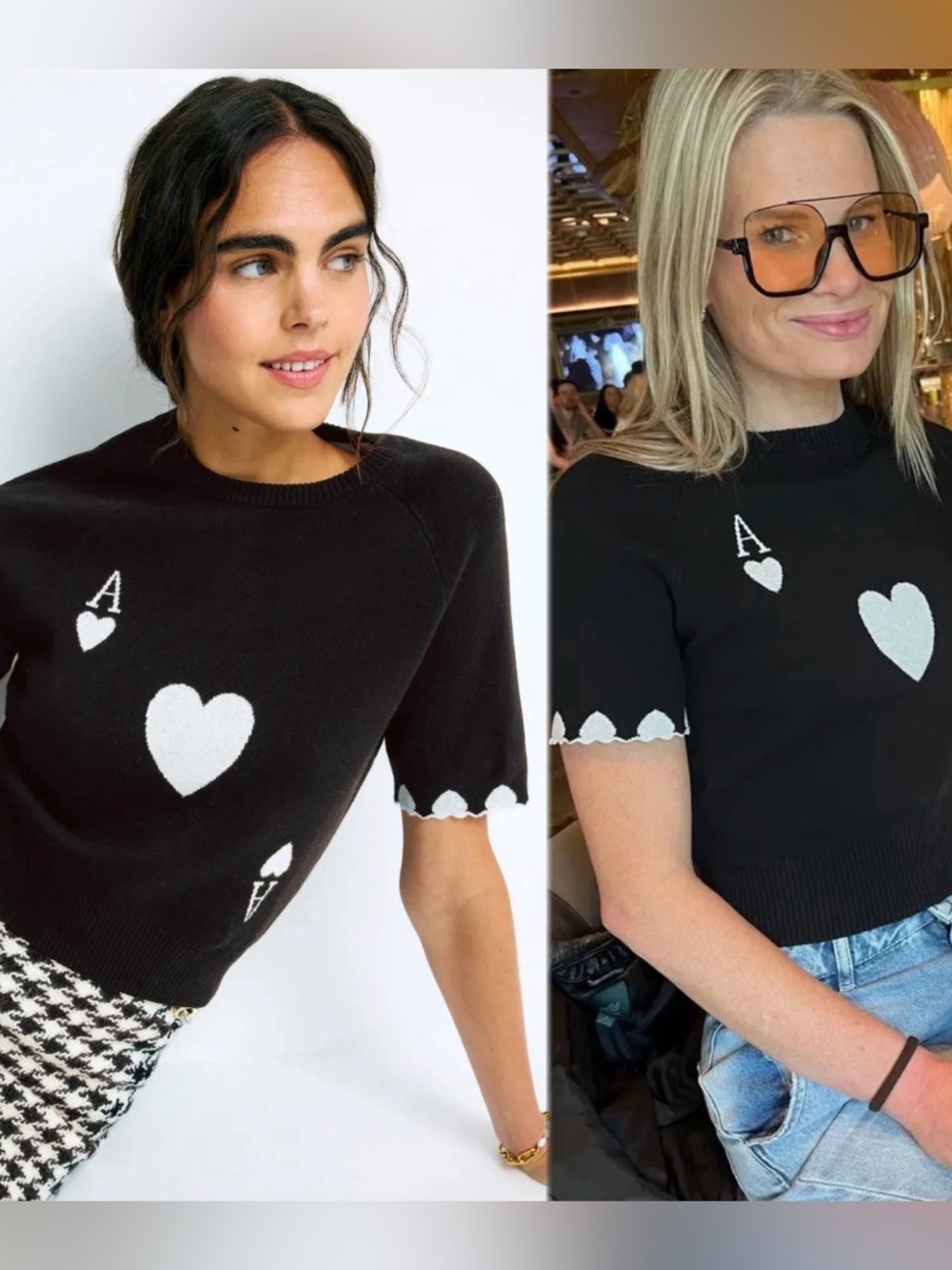 Rachel Antonoff Molly Pullover Sweater Black Heart Ace Intarsia Knit Top Small.